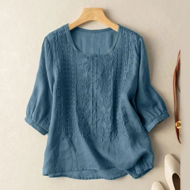 Blouse Légère à Manches Courtes avec Détails Brodés