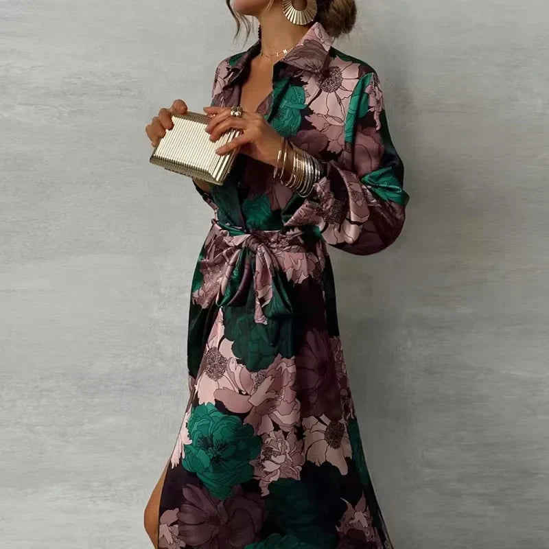 Robe Maxi Fleurie Femme avec Ceinture à Nouer