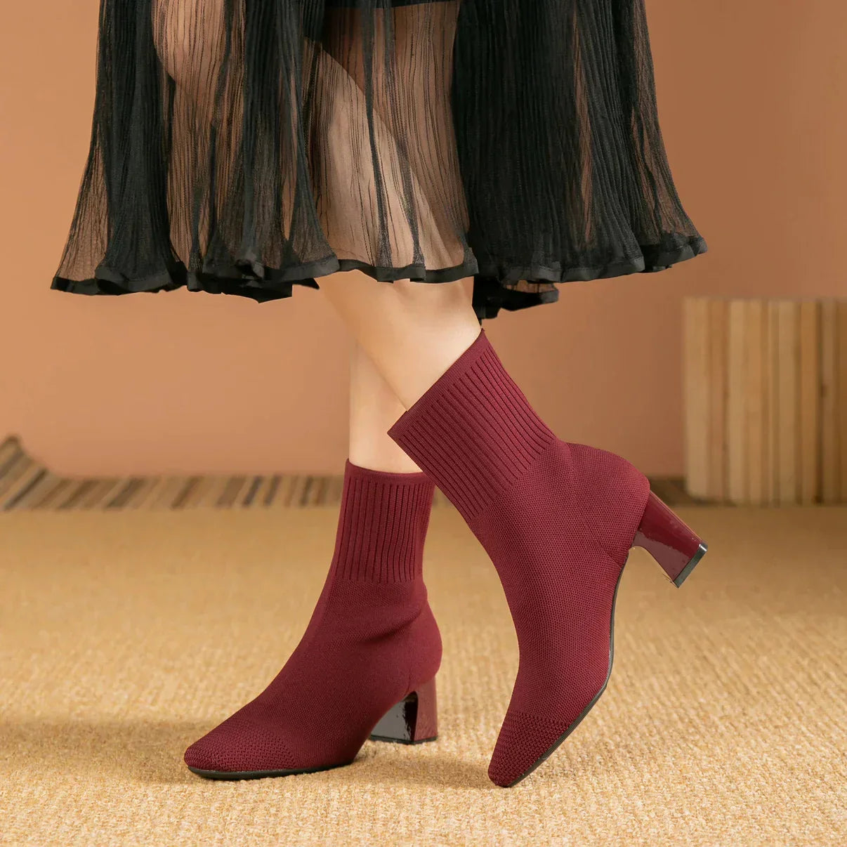 Bottines Tricotées Bout Pointu Élégantes