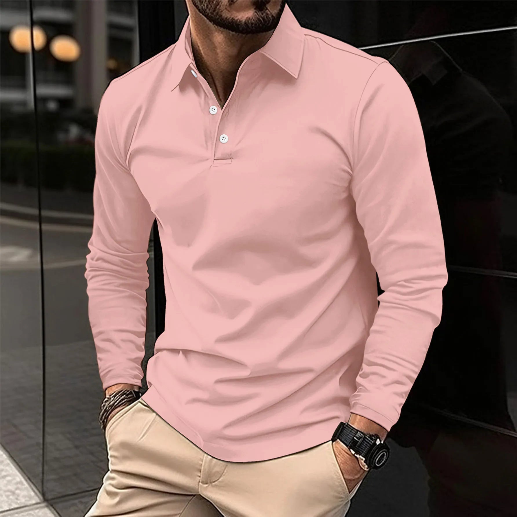 Smart casual stílusú, hosszú ujjú férfi póló