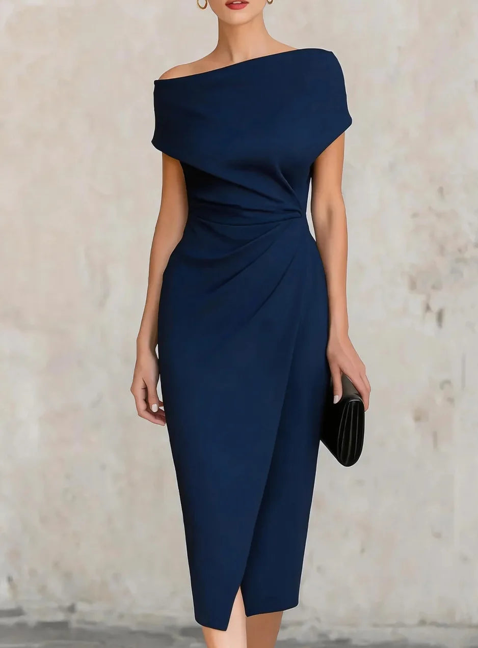 Pleated Midi Split Dress for Women