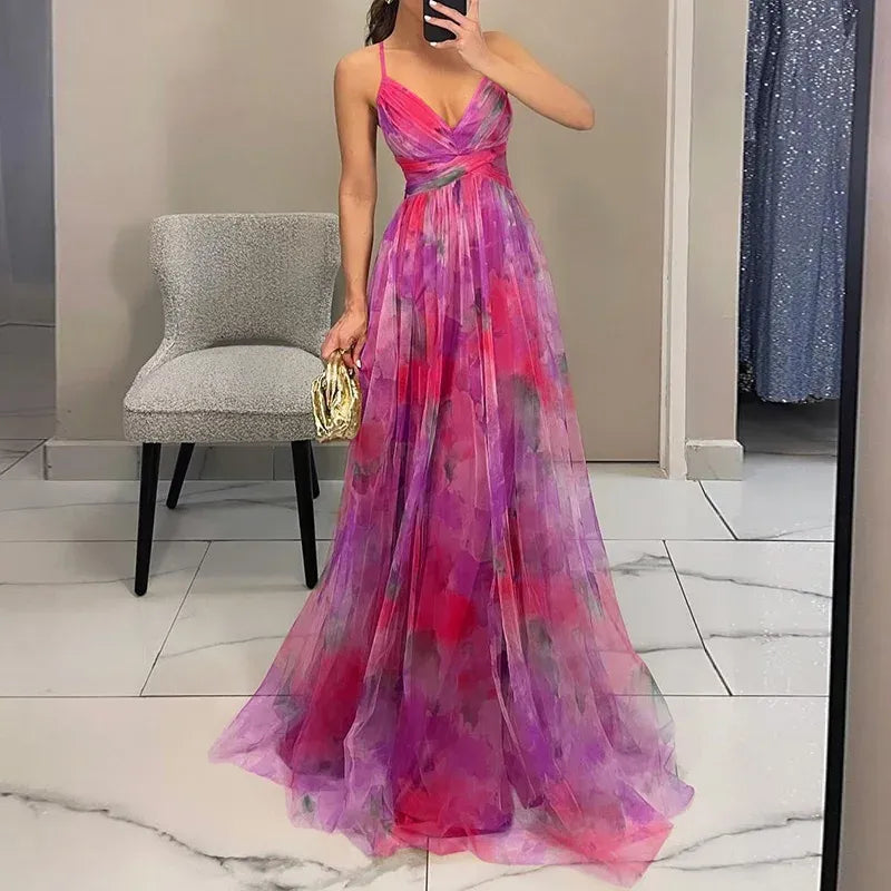 Glamorous evening dress for women with V-neck
