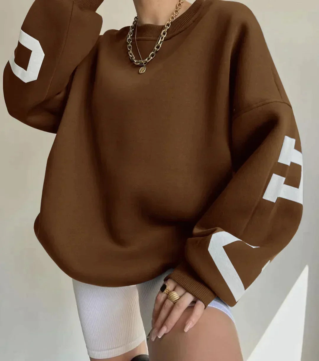 Women's Oversized Sweatshirt with Graphic Sleeves