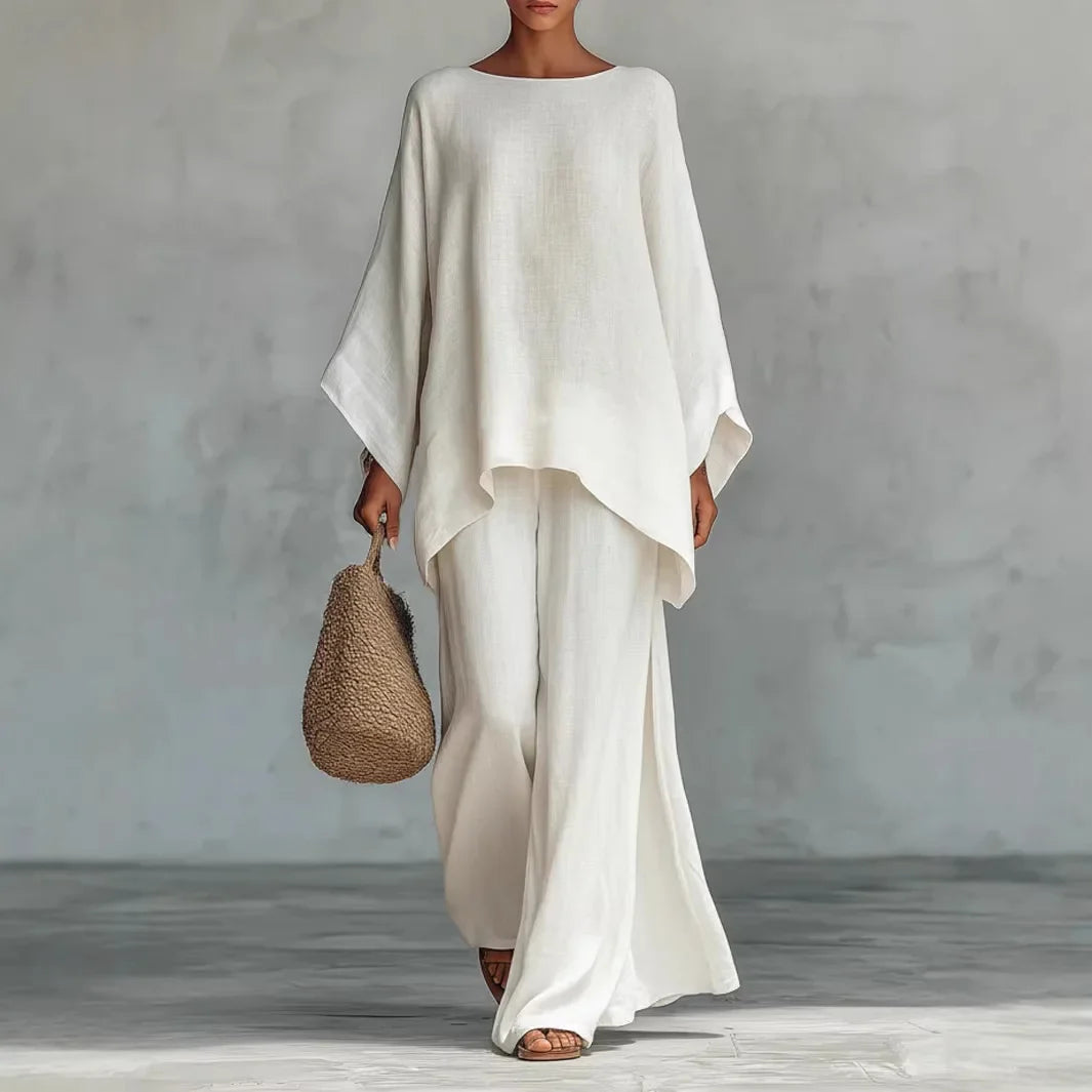 Two-Piece Set with Asymmetric Top and Wide-Leg Pants
