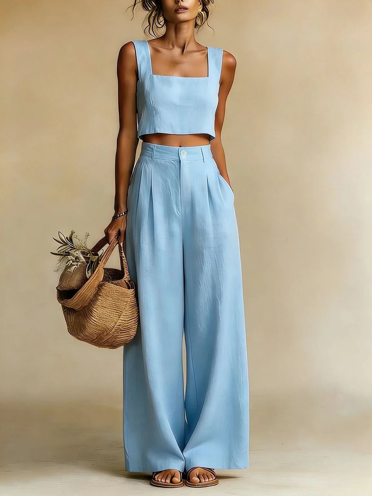 Women's Set Palazzo with Flowing Top and Wide Pants