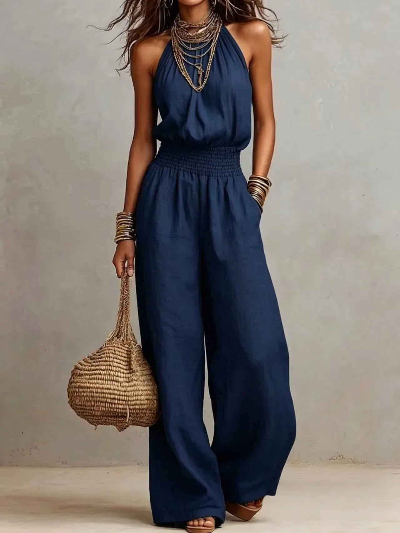 Women's Halter Neck Jumpsuit with Wide Legs