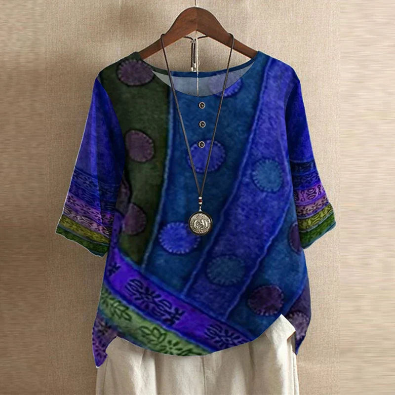 Blouse Femme Imprimée Coupe Ample Style Bohème