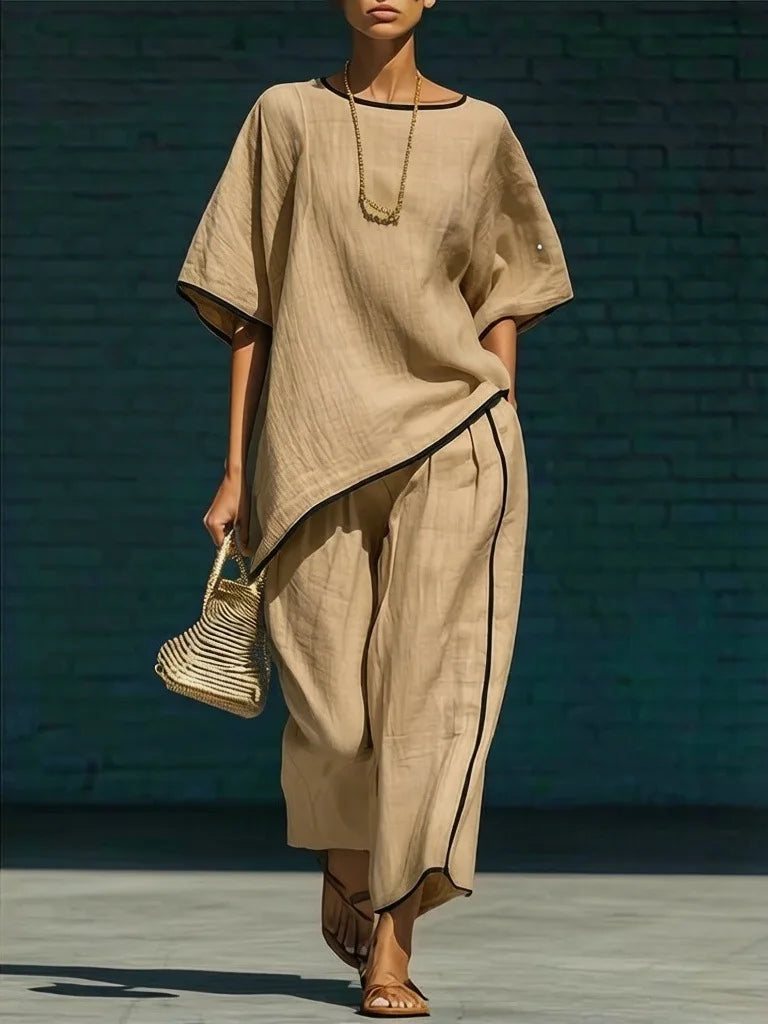 Casual Set with Loose Top and Wide Cropped Pants