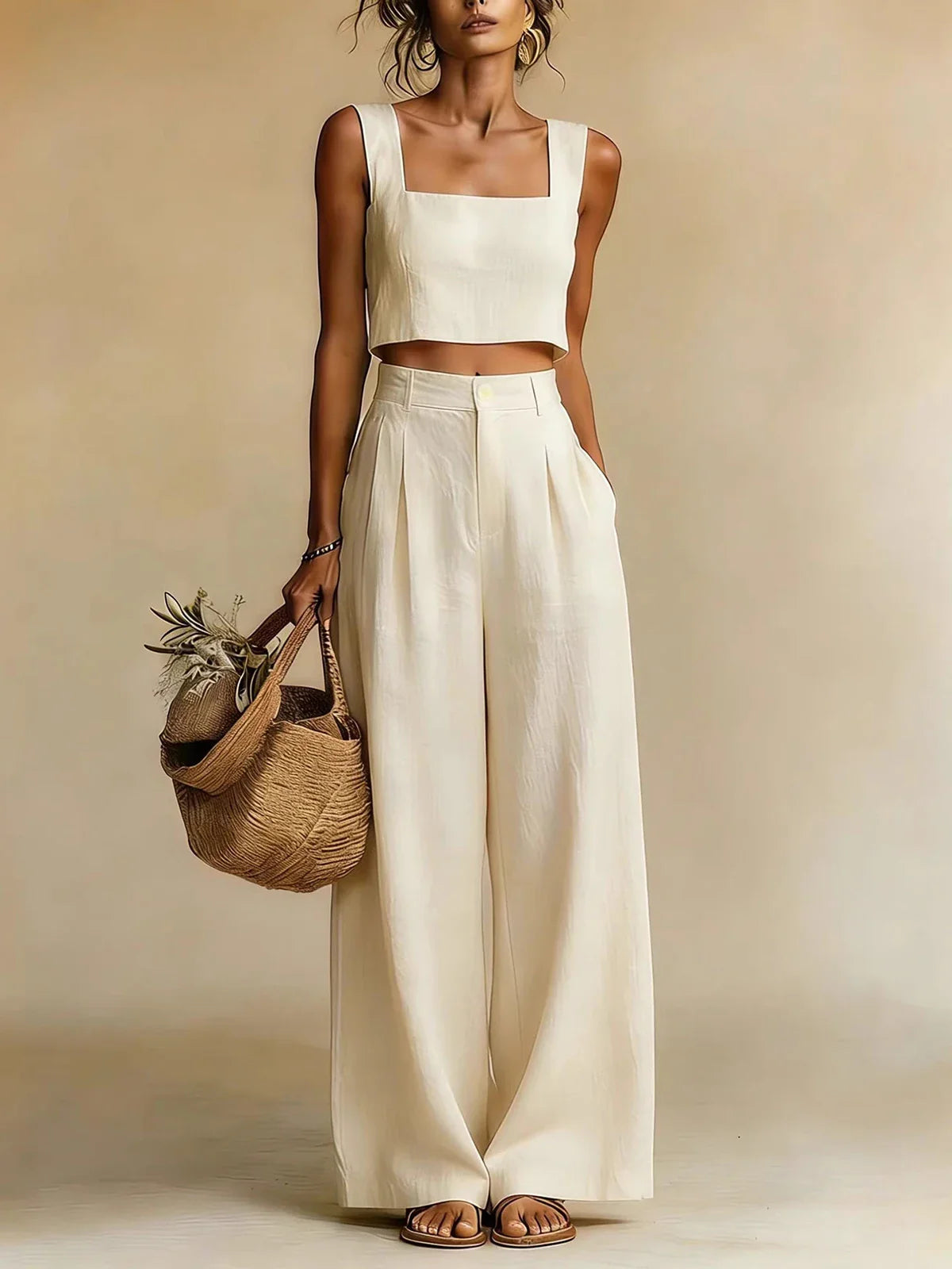 Women's Set Palazzo with Flowing Top and Wide Pants