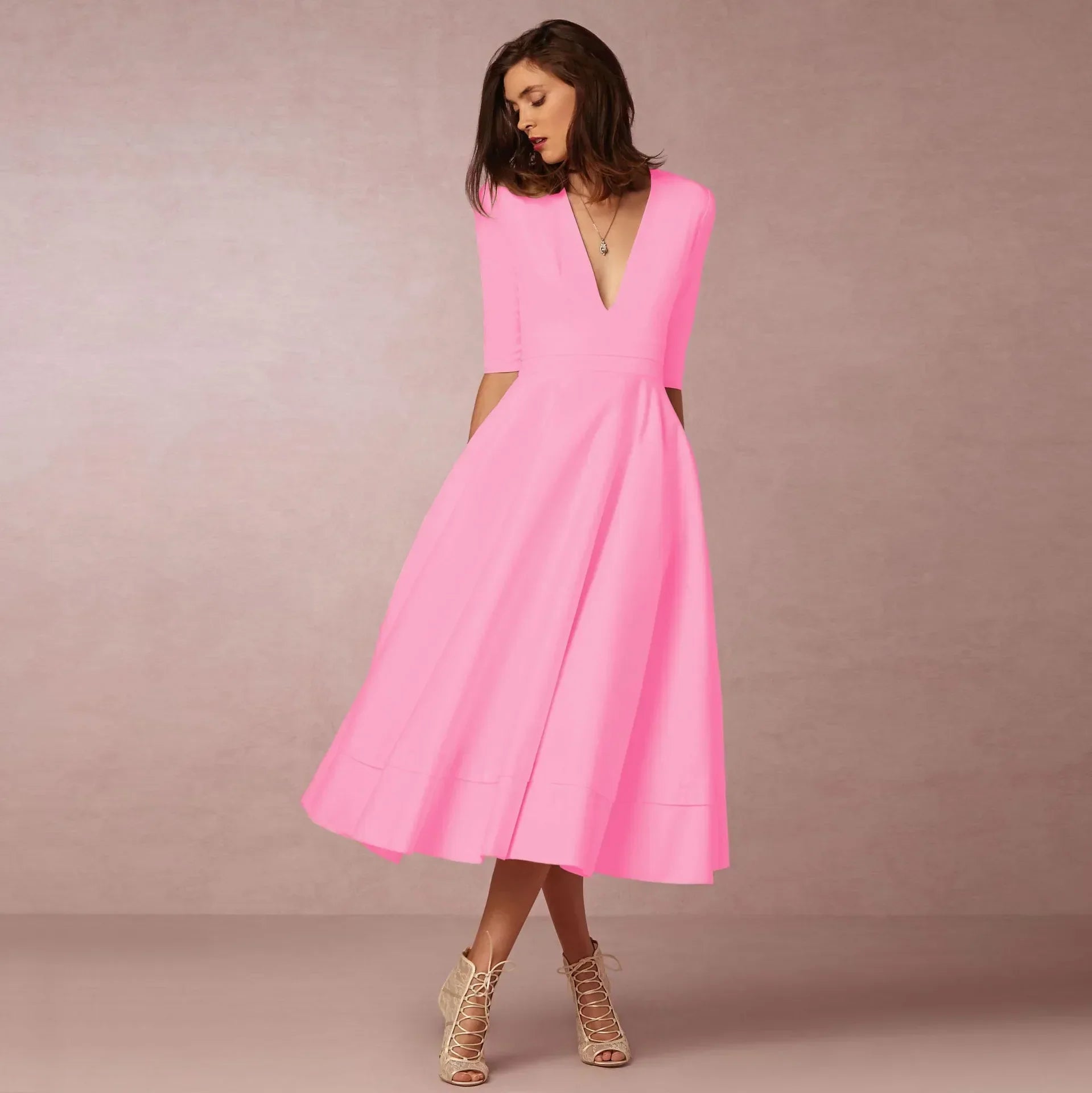 Robe Midi col en V manches coude femme