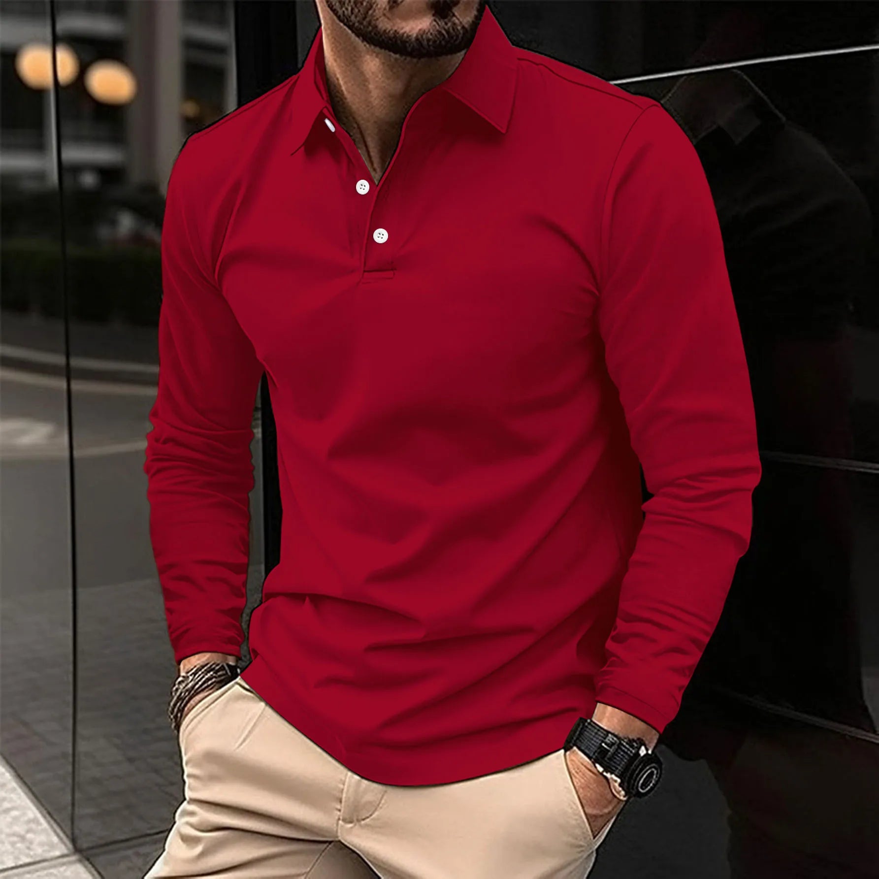 Smart casual stílusú, hosszú ujjú férfi póló