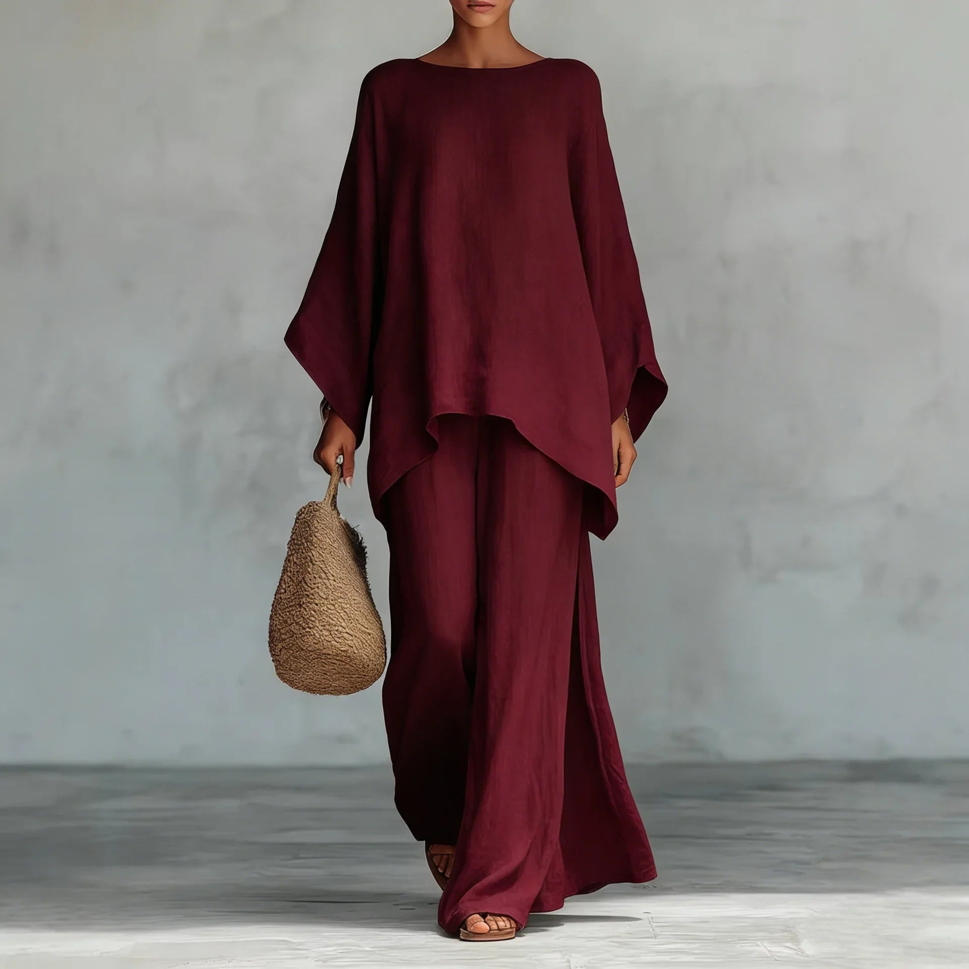 Two-Piece Set with Asymmetric Top and Wide-Leg Pants