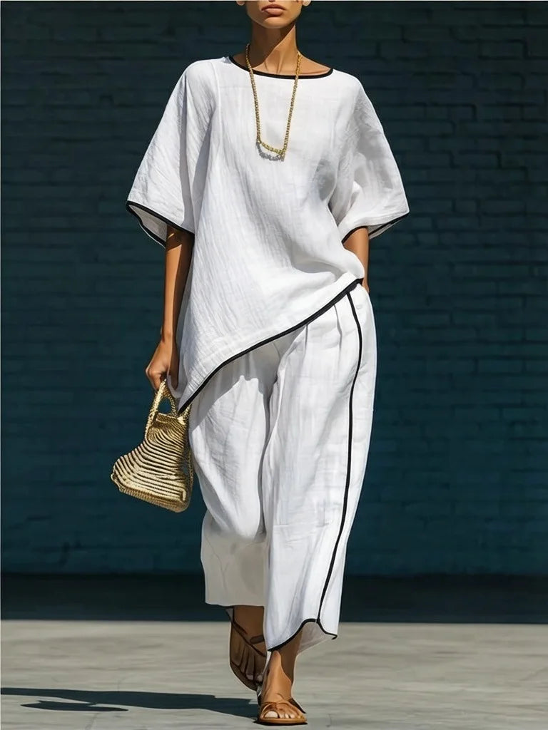 Casual Set with Loose Top and Wide Cropped Pants