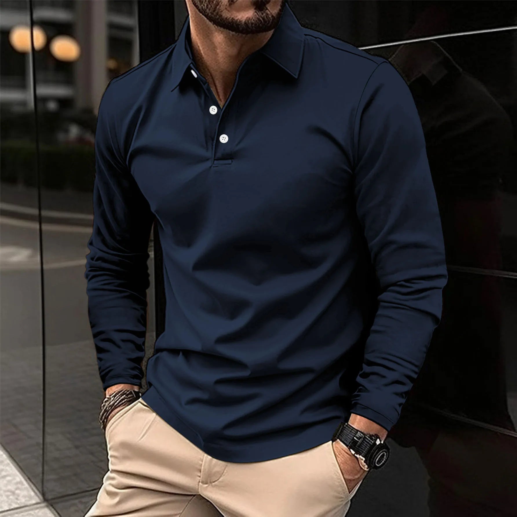 Smart casual stílusú, hosszú ujjú férfi póló