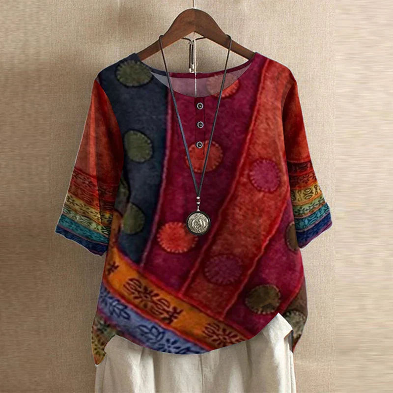 Blouse Femme Imprimée Coupe Ample Style Bohème