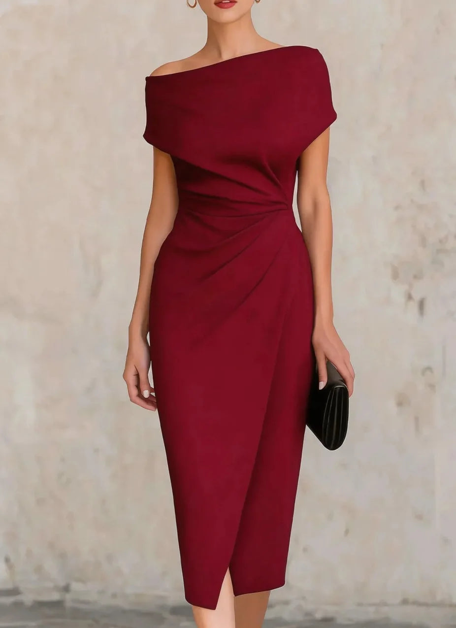Pleated Midi Split Dress for Women