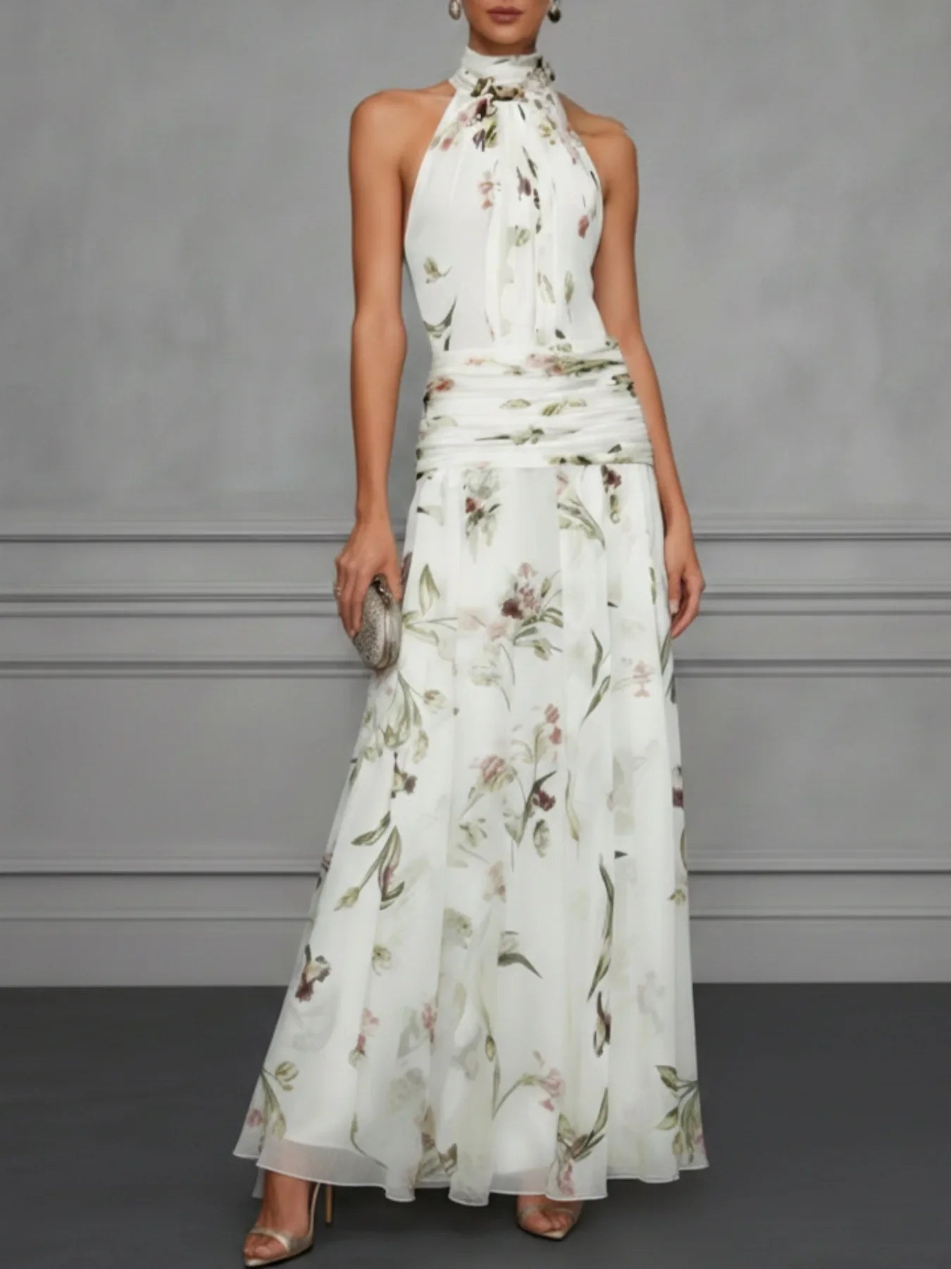 Floral Chiffon Maxi Dress for Women