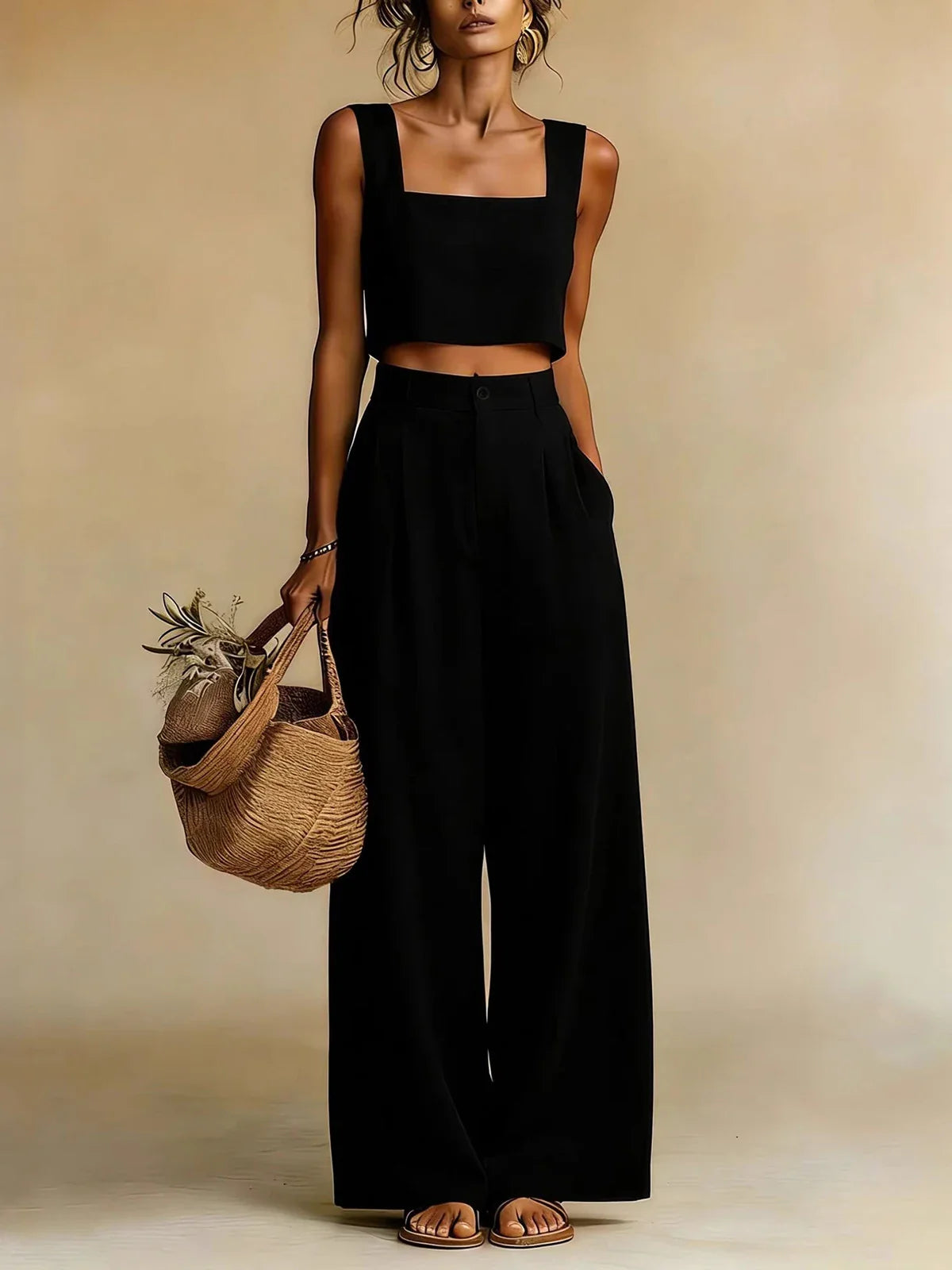 Women's Set Palazzo with Flowing Top and Wide Pants
