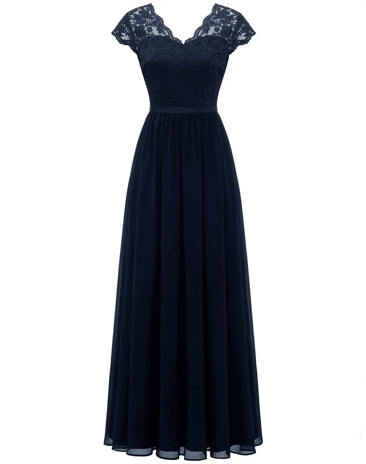Robe Longue Femme avec Dentelle et Col en V