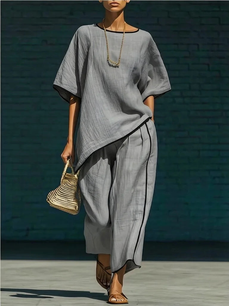 Casual Set with Loose Top and Wide Cropped Pants