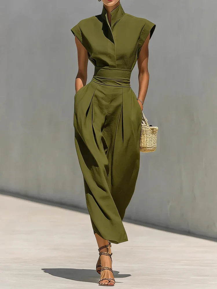 Robe Longue Femme à Col Montant et Poches Pratiques