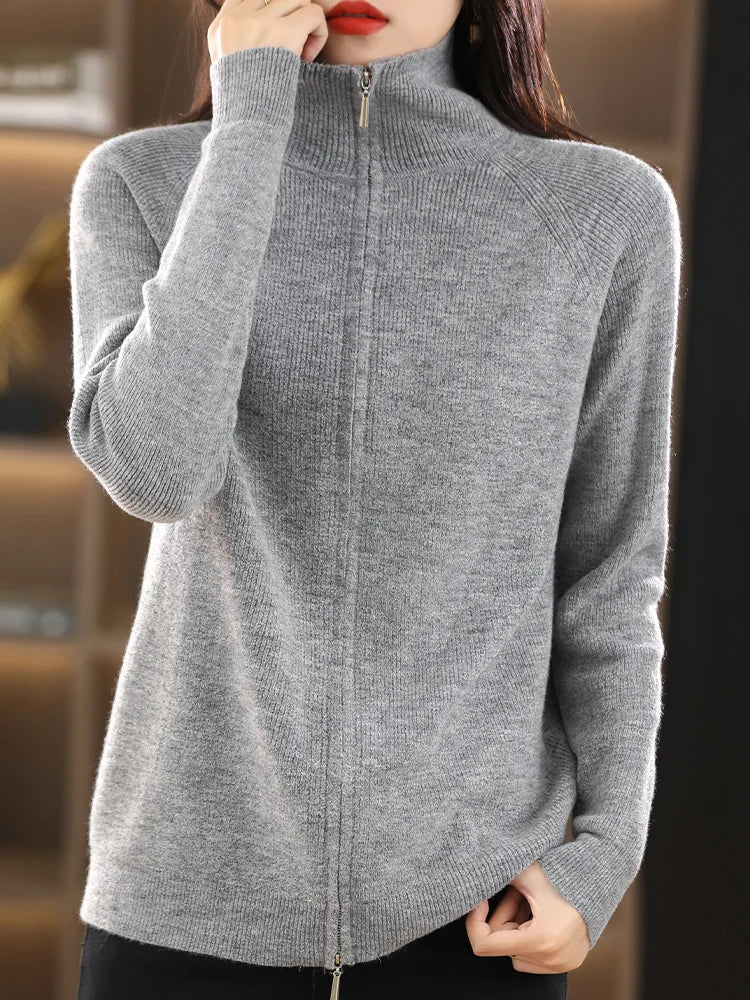 Women’s Turtleneck Zip-Up Long-Sleeve Sweater