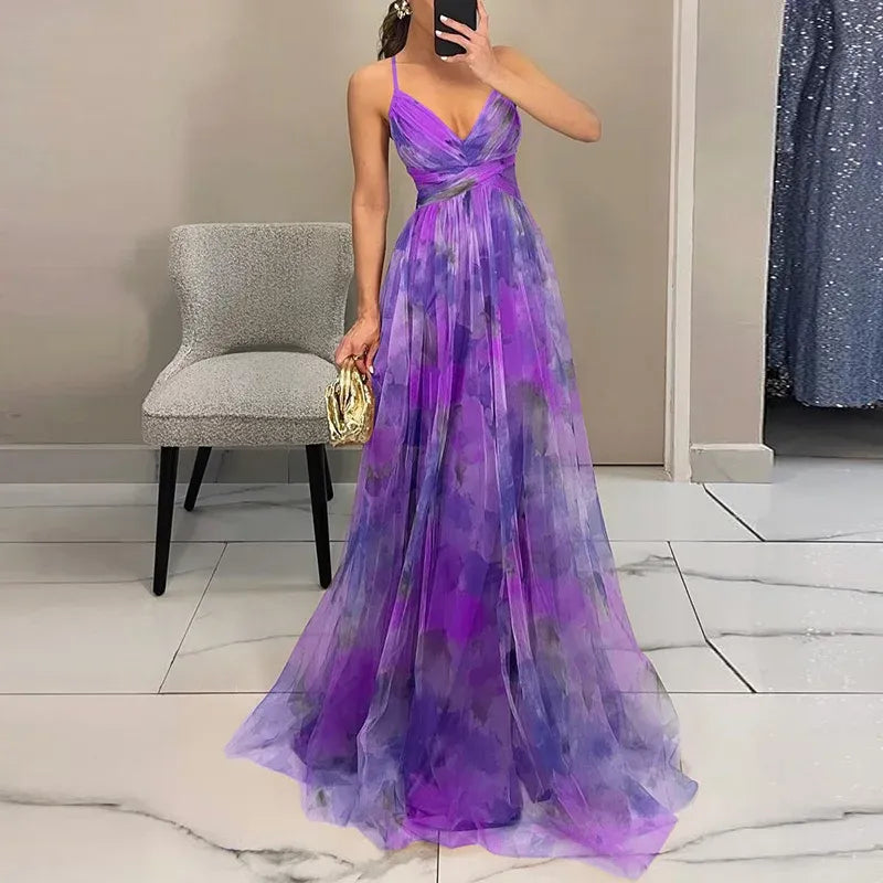 Glamorous evening dress for women with V-neck