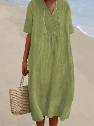 Robe légère et respirante à col en V pour femme - Coupe décontractée - Manches courtes