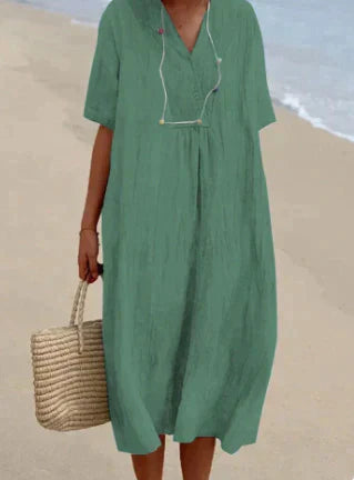 Robe légère et respirante à col en V pour femme - Coupe décontractée - Manches courtes