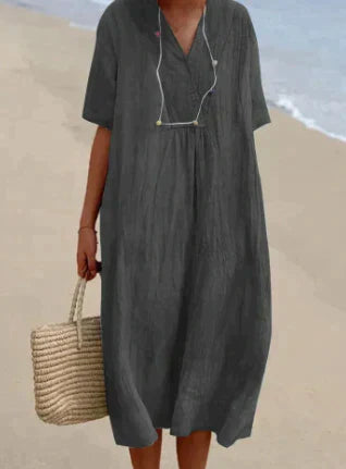 Robe légère et respirante à col en V pour femme - Coupe décontractée - Manches courtes