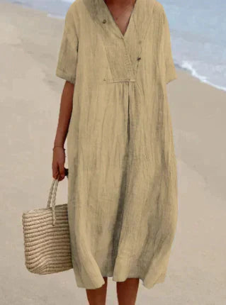 Robe légère et respirante à col en V pour femme - Coupe décontractée - Manches courtes
