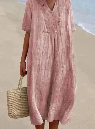 Robe légère et respirante à col en V pour femme - Coupe décontractée - Manches courtes