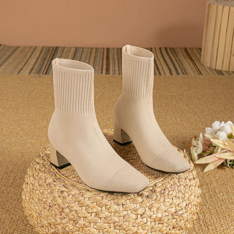 Bottines Tricotées Bout Pointu Élégantes