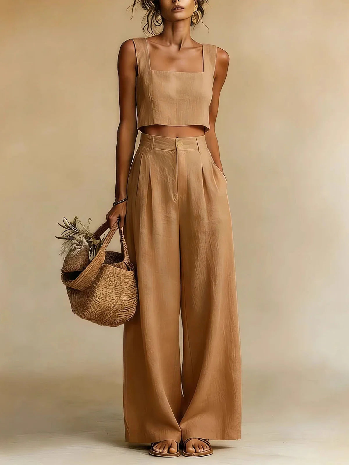 Women's Set Palazzo with Flowing Top and Wide Pants