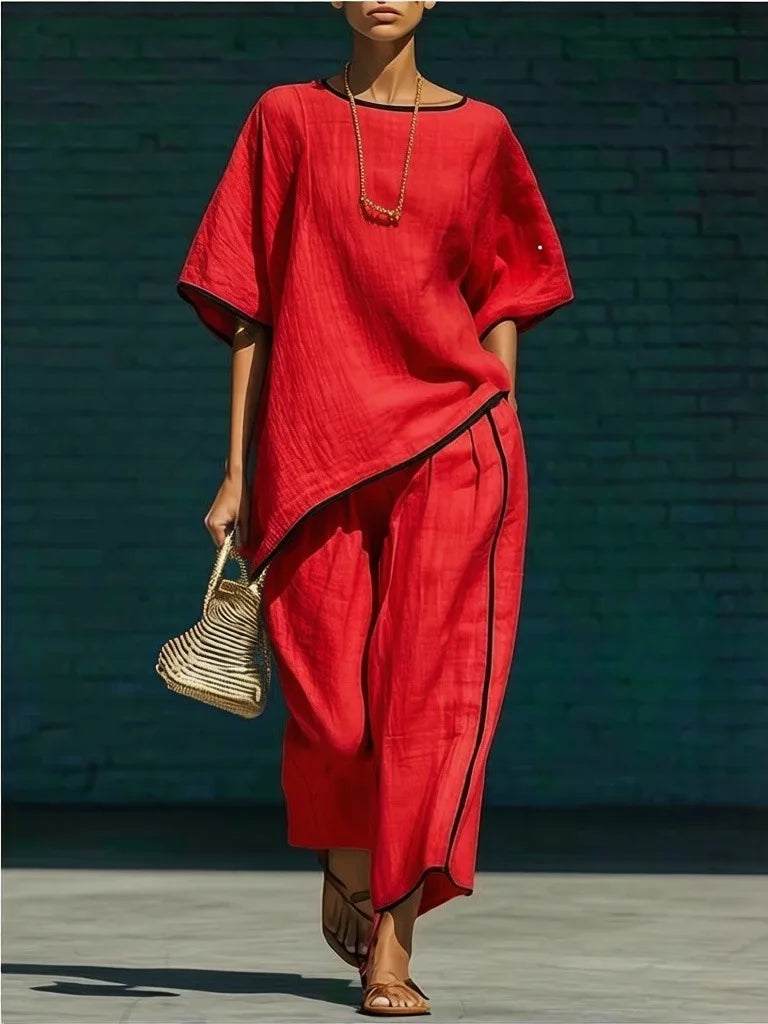 Casual Set with Loose Top and Wide Cropped Pants