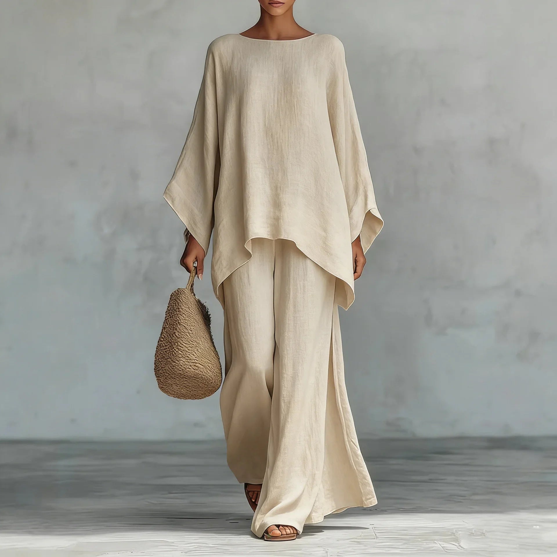 Two-Piece Set with Asymmetric Top and Wide-Leg Pants