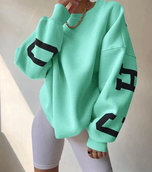 Women's Oversized Sweatshirt with Graphic Sleeves