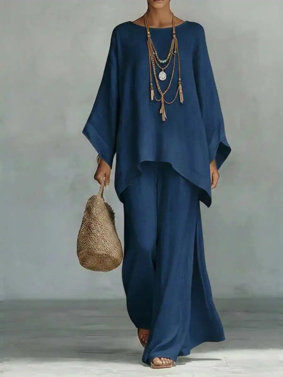 Two-Piece Set with Asymmetric Top and Wide-Leg Pants