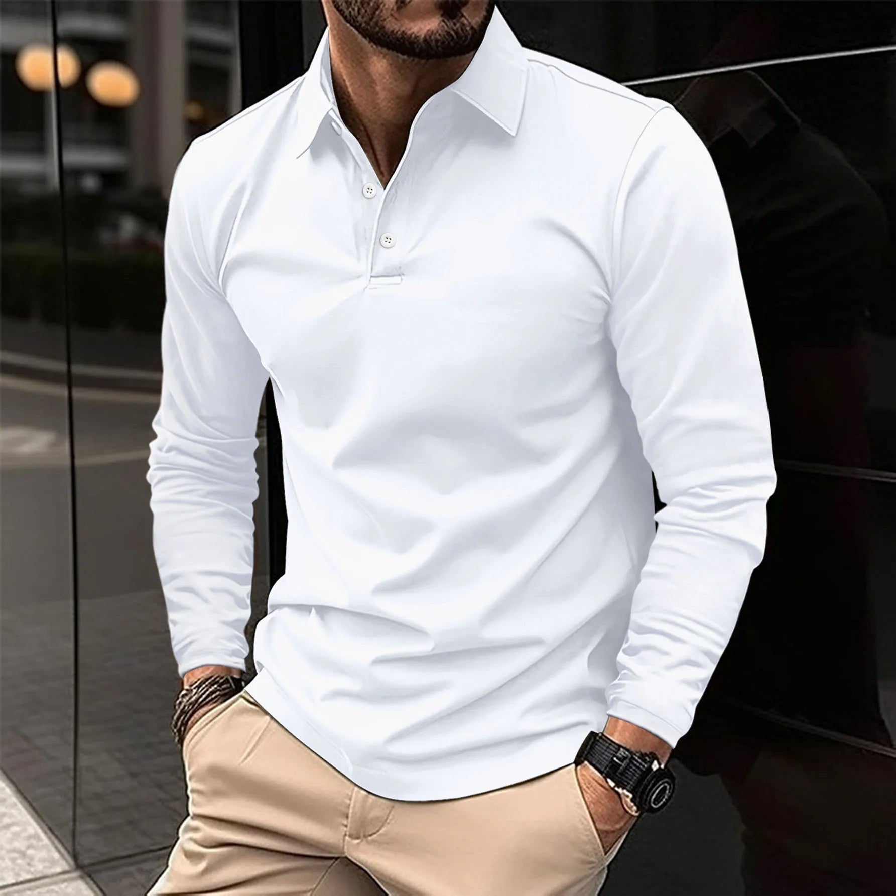 Smart casual stílusú, hosszú ujjú férfi póló