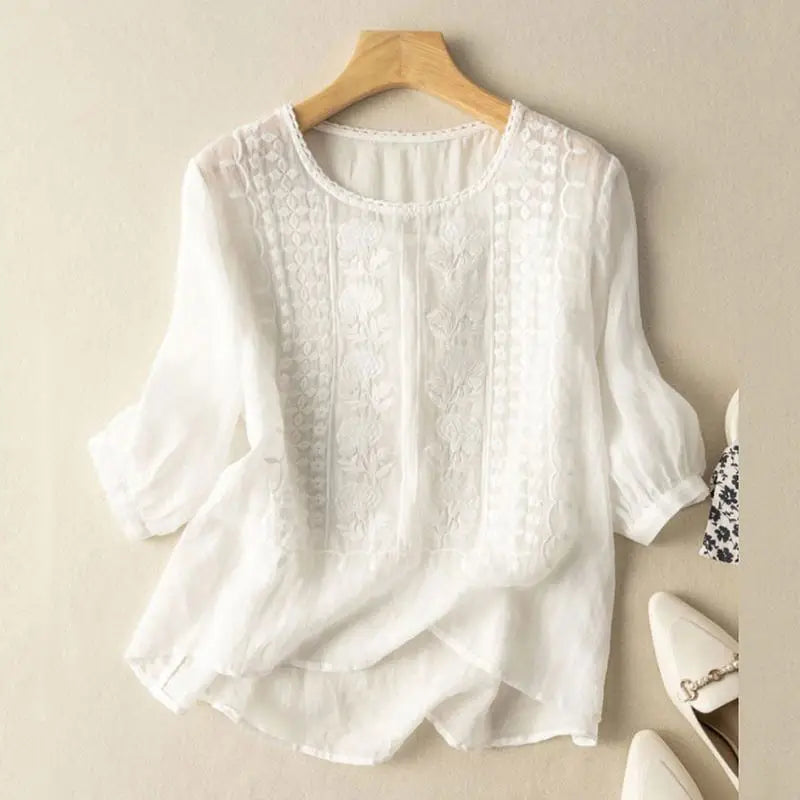 Blouse Légère à Manches Courtes avec Détails Brodés
