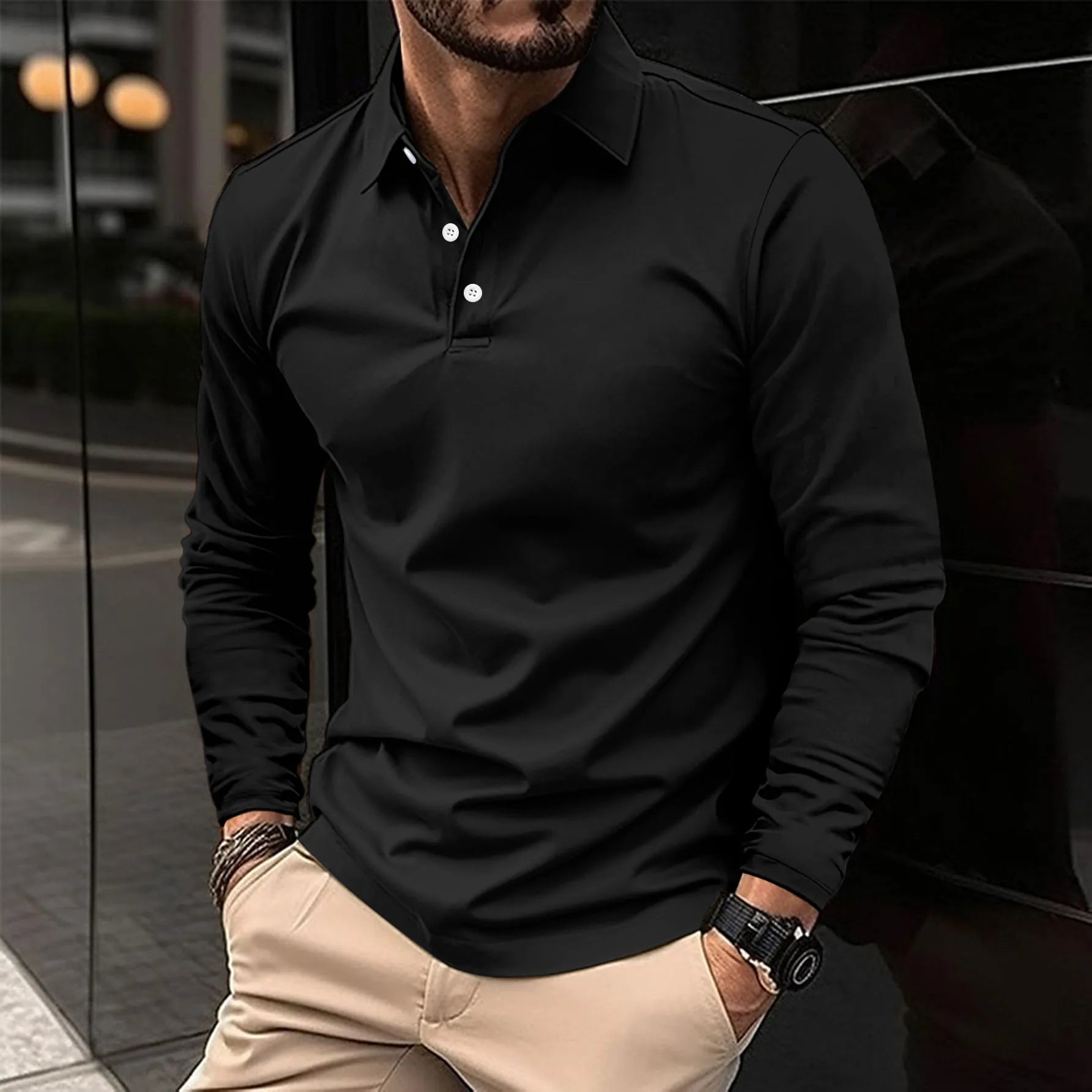 Smart casual stílusú, hosszú ujjú férfi póló