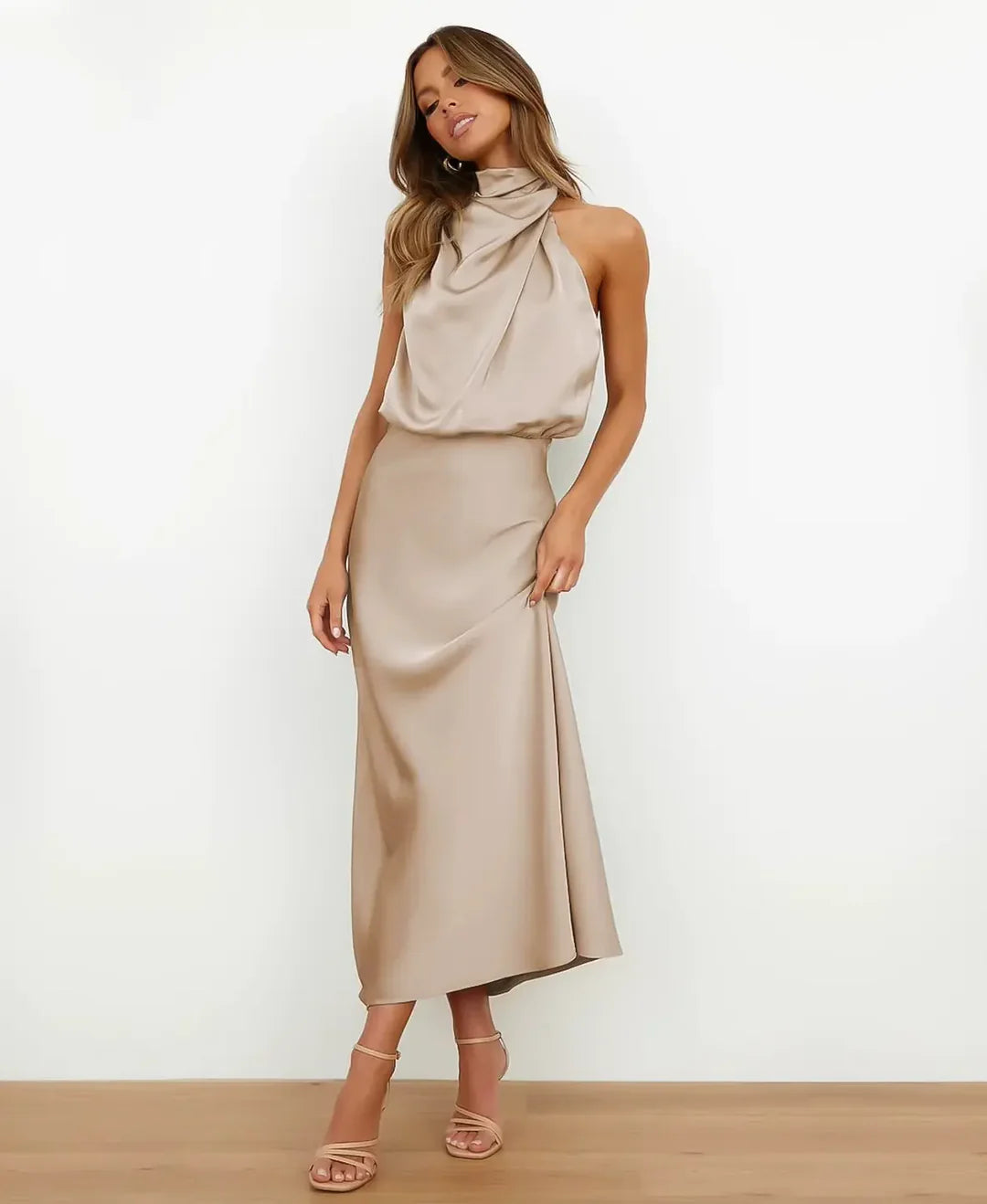 Vestido midi de talle alto para mujer