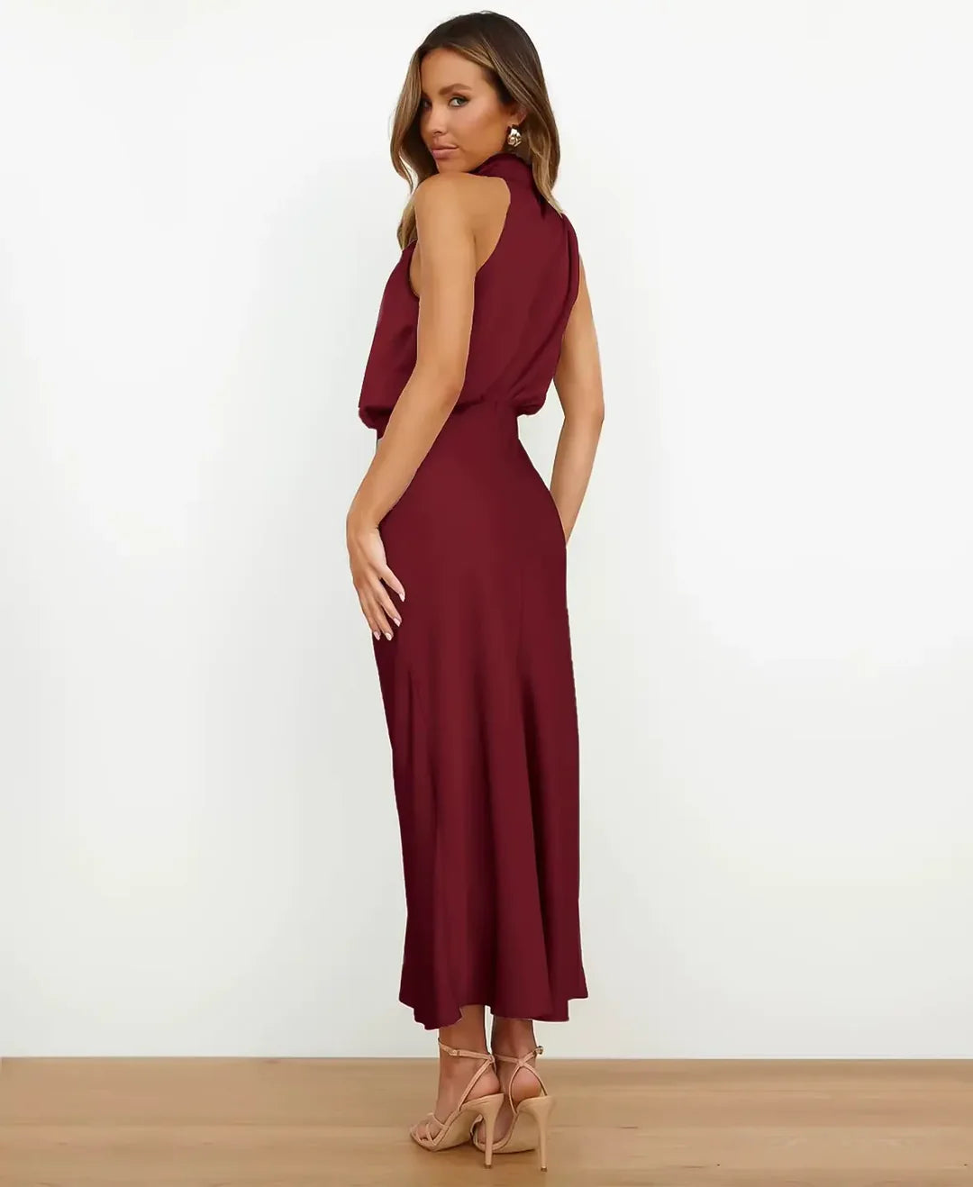 Vestido midi de talle alto para mujer