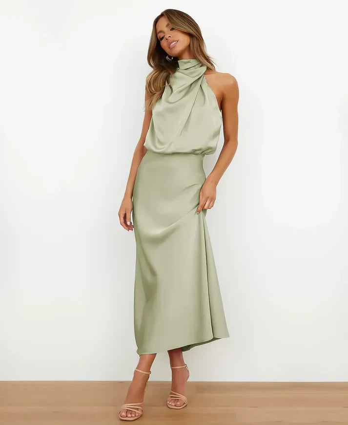 Vestido midi de talle alto para mujer
