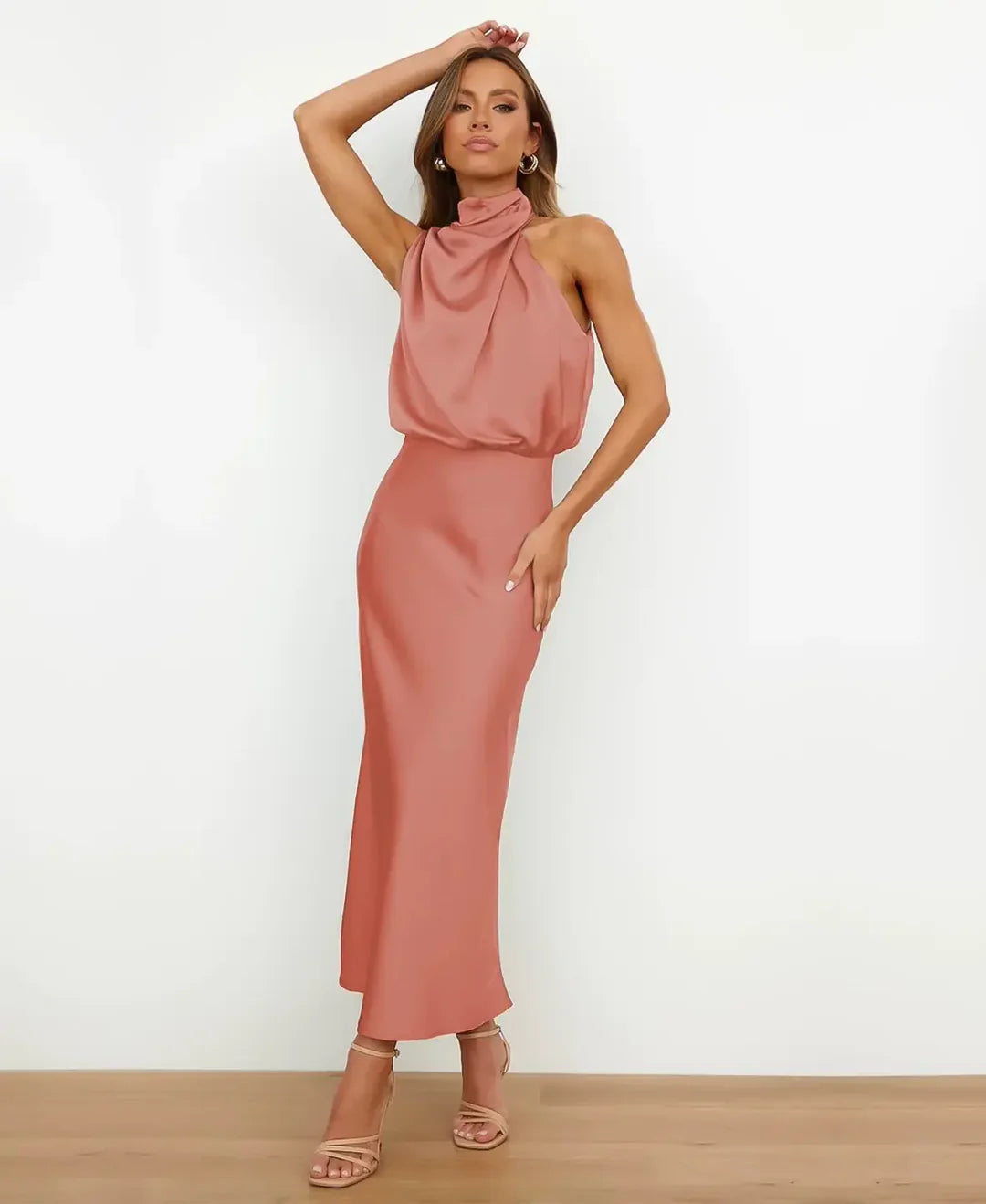 Vestido midi de talle alto para mujer