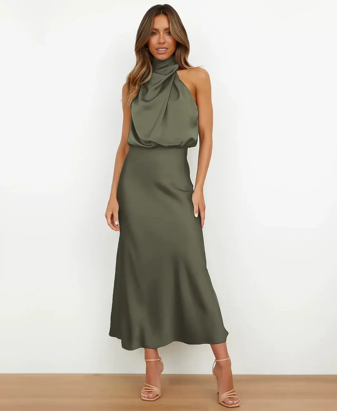 Vestido midi de talle alto para mujer
