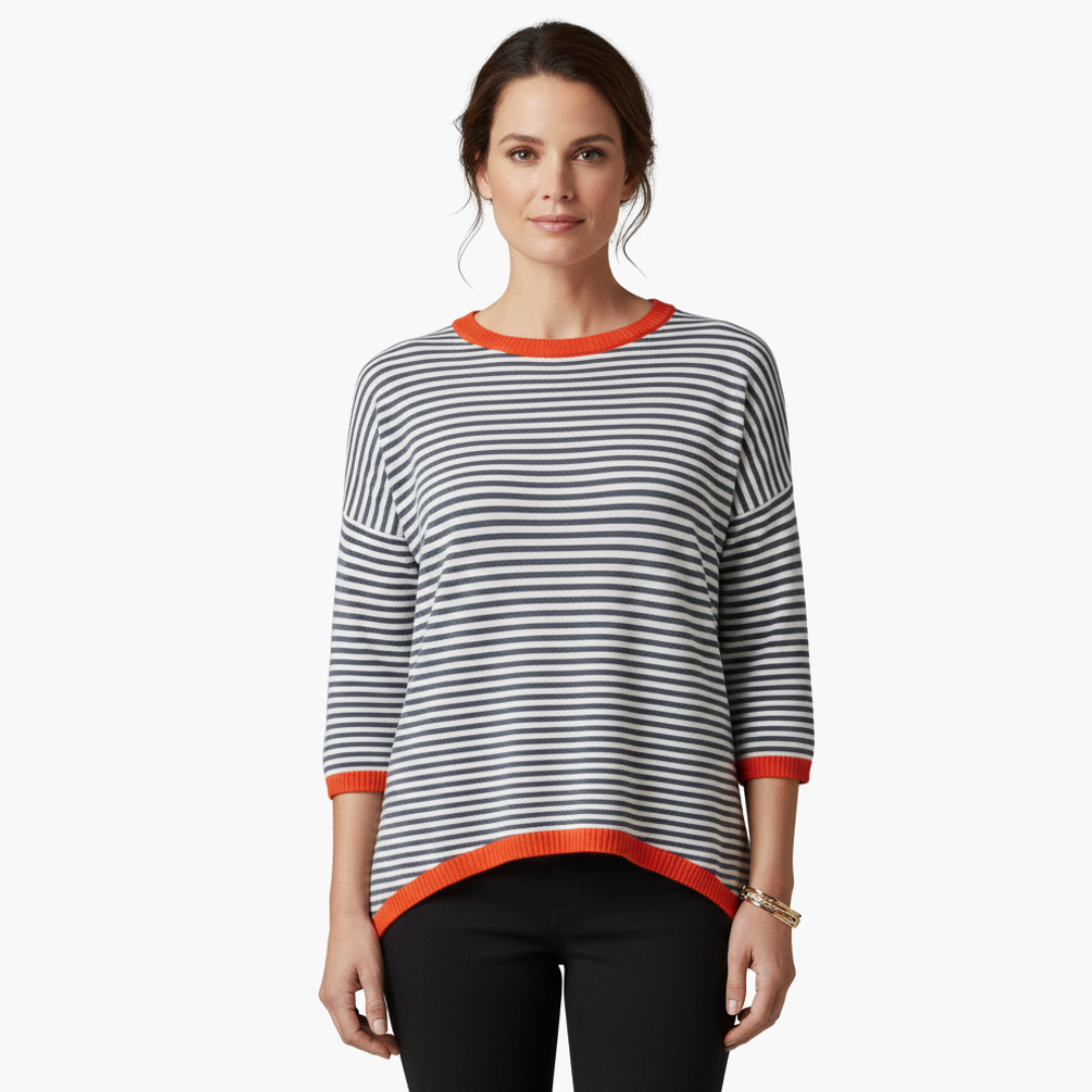 Top rayé à manches longues pour femme avec bord contrasté