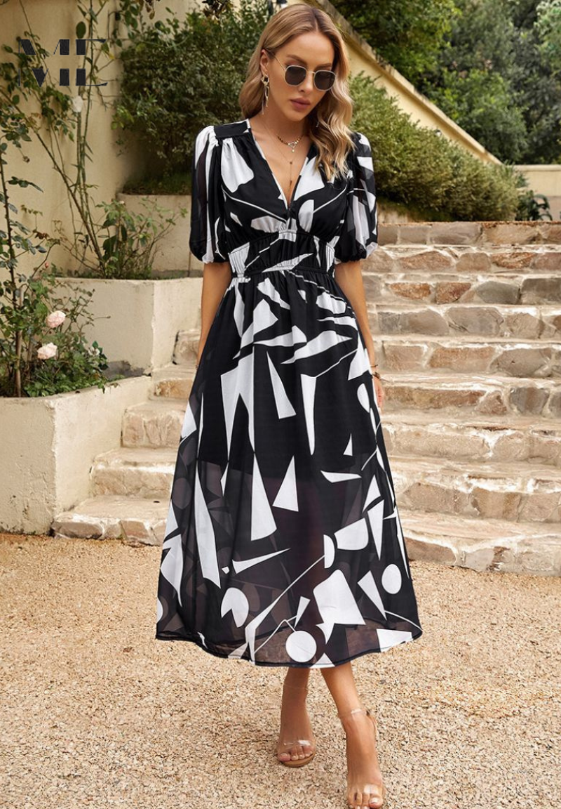 Robe Midi Fleurie Fluide à Col Cache-Cœur