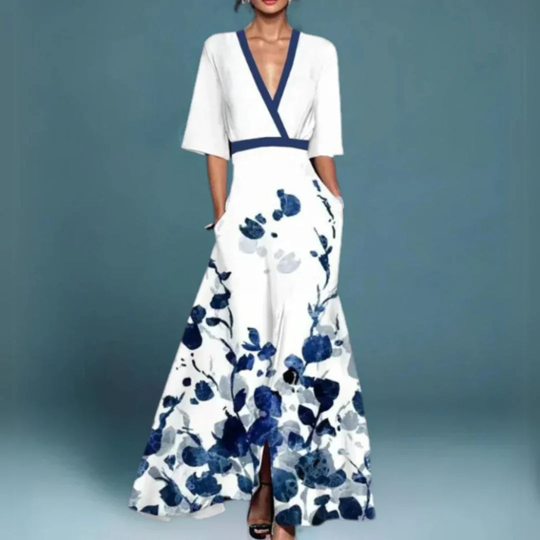 Robe Longue Fleurie Décolleté Plongeant Coupe Relax