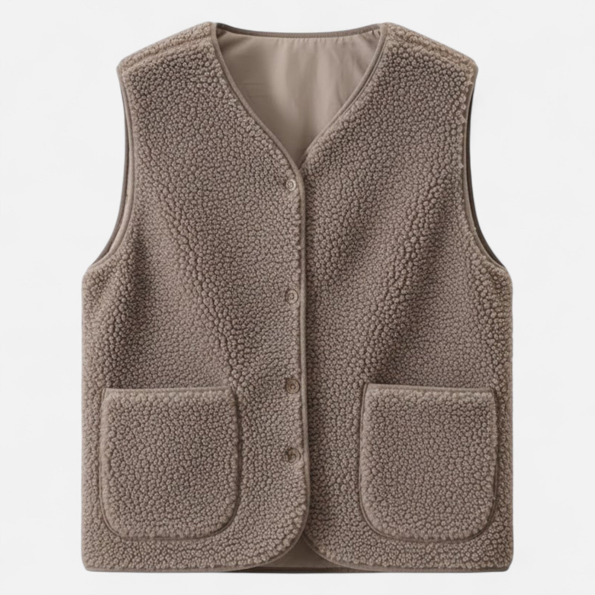 Gilet Sans Manches Femme Effet Sherpa avec Poches